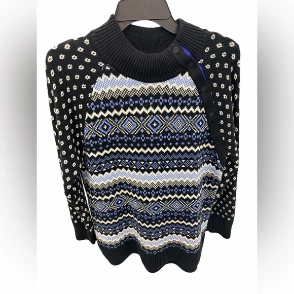 Talbots THERMOLITE® SNAP BUTTON MOCKNECK SWEATER - FAIR ISLE NWOT - Picture 3 of 4